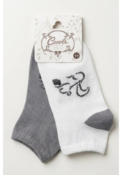 Cocole Socks Erkek Çocuk Patik Çorabı 2 Li Set Beyaz & Gri Sincap Desenli Çok Renkli