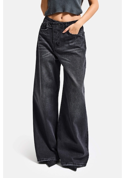 Itsbasic Kadın Füme 2s6-1 Mega Baggy Fit Kemer Detaylı Orta Bel Denim Jean