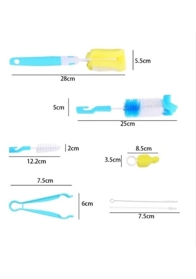 7 Parça Bebek Biberon Emzik ve Şişe Temizleme Fırçası Seti - Pipet Temizleyici & Steril Maşa Hediyeli