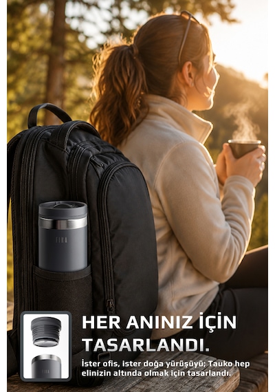 Neoflam Fika Tauko Sızdırmaz Kolay Sökülebilir Temizlenebilir Patentli Kapak Çelik Bardak Termos 470 Ml Antrasit