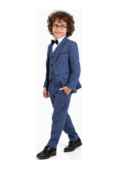 Ahengim Erkek Çocuk Slim Fit Dokulu Çizgili Klasik Takım Elbise Ak197-198 Mavi