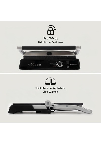 Cg-320 Bestost 2000w 6 Dilim Döküm Plakalı Tost Ve Izgara Makinesi Çıkarılabilir Plakalar 180 Açılabilir Ayarlanabilir Termostat Yağ Haznesi