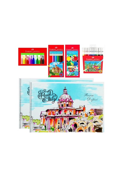 Kuru Sulu Keçeli Pastel 12 Renk Boya Ve 25x35 Spiralli 2 Adet Defter Seti