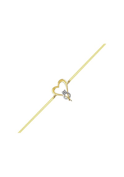 Altın Zincir Bileklik Kalp Tektaş Tasarım 14K Gold 17 Cm Sarı Altın