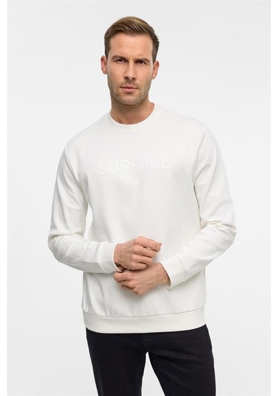 Süvari Beyaz Regular Düz Bisiklet Yaka Sweatshirt Beyaz