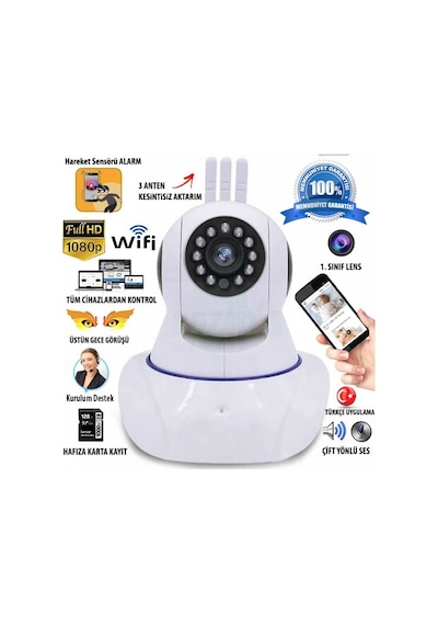 Gece Görüşlü HD 360 Derece WIFI İp Kamera Güvenlik Kamera 32 GB