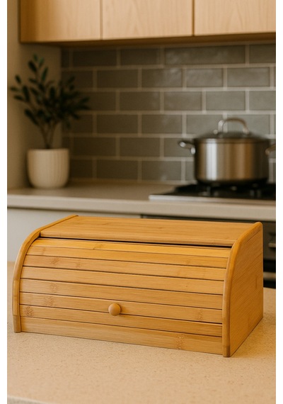Makri Home Doğal Ahşap Bambu Ekmeklik Demonte Ahşap Ekmek Sepeti, Bambu Ekmek Kutusu 40 X 17 X 27 Cm Bambu