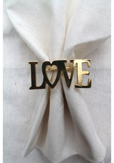 6 Adet Dekoratif Gold Love Peçete Halkası - Napkin Ring