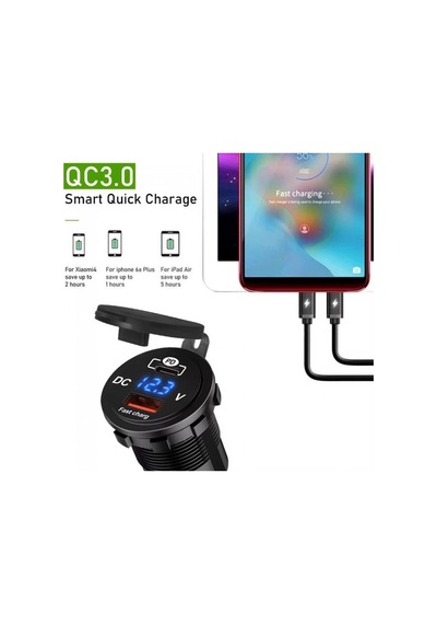 Araç Tekne Çakmaklık Şarjı Pd Qc3 Volt Ölçer İle Hızlı Şarj 12v/24v