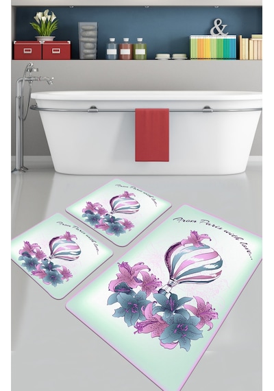 Purple Balloon 3 Lü Set Djt Banyo Halısı Kaymaz Tabanlı Klozet Takımı Paspas Seti Çok Renkli