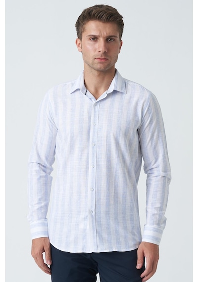 White Stone Armagh Slim Fit G2002 Pamuklu Keten Gömlek Mavi-mavi Mavi