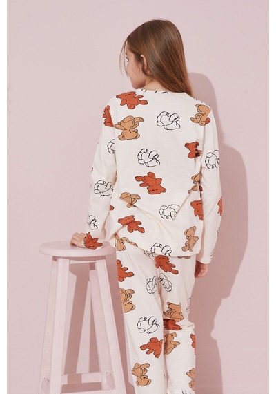 Siyah İnci Pamuklu Örme Pijama Takım 24241081 Ekru
