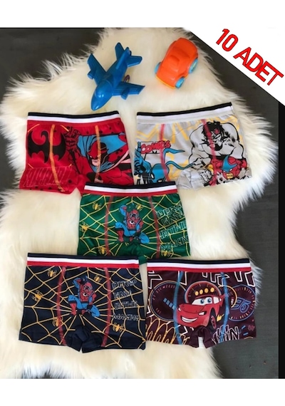 Erkek Çocuk Desenli Boxer 10'lu Karışık 10'lu