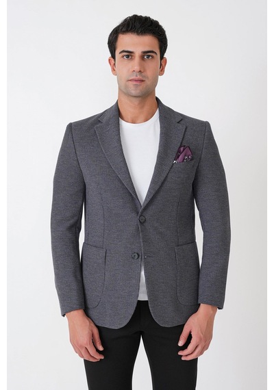 Slim Fit Torba Cepli Fitilli Dokuma Esnek Yünlü İndigo Ceket C 747 Indıgo