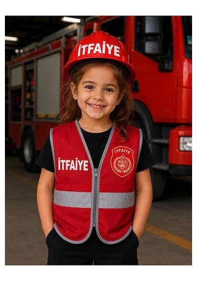 Çocuk İtfaiye Kostümü Yelek Seti kırmızı