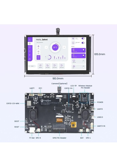 Elecrow Crowpanel Advanced 7 İnç Esp32-p4 Wifi 6 Hmı Dokunmatik Ips Ekran 1024x600