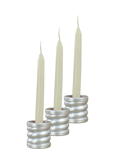 Eskitme Mumluk Şamdan 3 Adet Tealight Ve İnce Mum Uyumlu Spiral Model - Gümüş