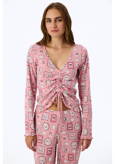 Penti Pembe Postcard Pointel Uzun Kollu Tişört Pijama Üstü Pk32