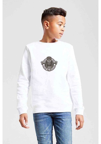 Tshirthane Motorcycles Custom Culture Baskılı Unisex Çocuk Beyaz Sweatshirt