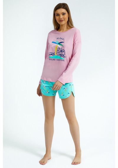 Rolypoly Feeling Tropical Pembe Kadın Uzun Kol Şort Takım 5274-29454 Pembe