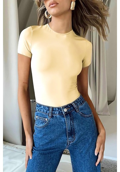 Sarı Bisiklet Yaka Basic Kadın Tişört Mg1725 Sarı