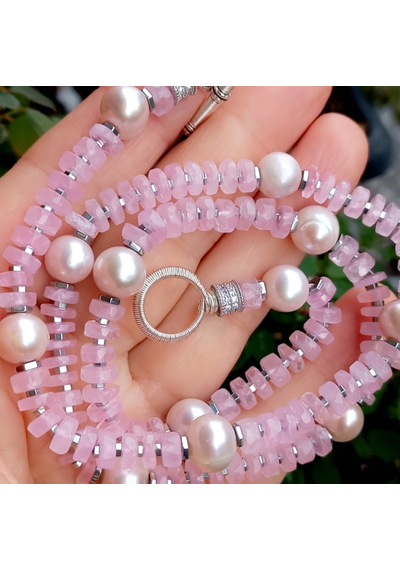 2632 Hindistan El Kesimi Pembe Kuvars Doğal Pembe İnci Zirkon El Yapımı Kolye Açık Pembe
