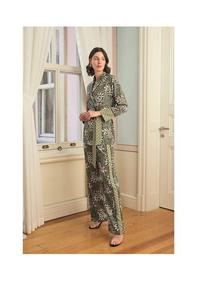 L'ombre Çiçek Yaprak Ve Etnik Desenli Pijama Takımı Siyah