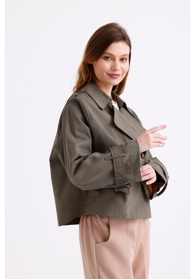 Pastelastore %100 Pamuk Gabardin Astarlı Oversize Geniş Kalıp Kadın Crop Kısa Trençkot 1122 Haki Pastelastore %100 Pamuk Gabardin Astarlı Oversize Geniş Kalıp Kadın Crop Kısa Trençkot 1122 Haki