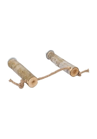 Doğal Ağaç Kuş Ve Papağan Tüneği Jüt Halatlı Ayarlanabilir Boy 17 Santim Doğal Ahşap Tünek 2'li Set Çap 3-5 Cm