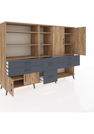 Hyperion Dolap 10 Raflı 6 Çekmeceli 4 Kapaklı 220x44x163 Çam-çam/ Çam-çam/antrasit Hyperion Dolap 10 Raflı 6 Çekmeceli 4 Kapaklı 220x44x163 Çam-çam/ Çam-çam/antrasit