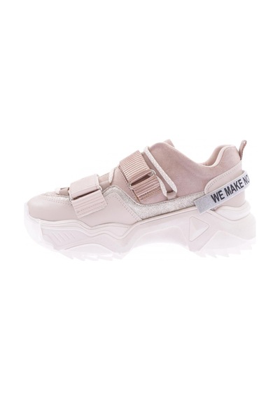 Dgn 65140-22y Kadın Mega Kalın Taban Simli Cırtlı Sneakers Ayakkabı 65140-2027-R2889 Bej