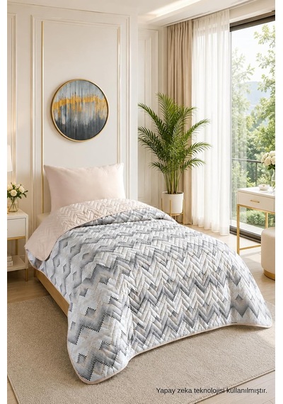 Tek Kişilik Pike Çift Taraflı Kapitone Pike Ve Yatak Örtüsü Takımı 160x230 Cm Desenli Çarşafsız Bej, T Çok Renkli