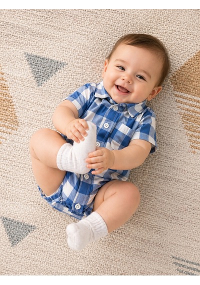 Babyhola Erkek Bebek Çıtçıtlı Gömlek Badi Poplin Kumaş Kısa Kollu Şık Tulum 3503 Lacivert