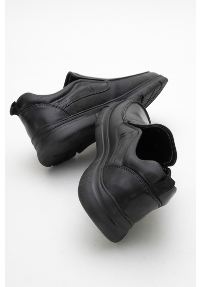 Dericlub Erkek Kalın Taban Bağcıksız Comfort Ayakkabı Gerçek Deri Cr 2676 Siyah