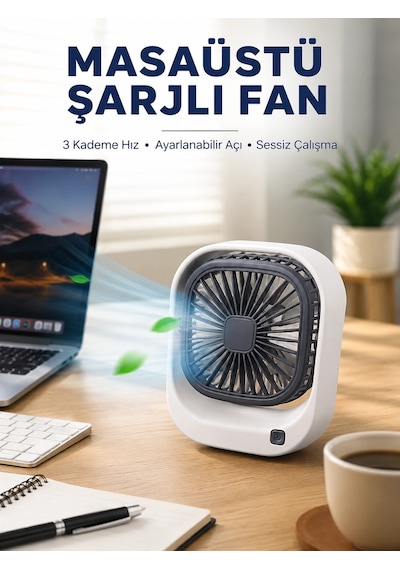 Mey İthalat Taşınabilir Masaüstü Fan Ayarlanabilir Açılı Şarjlı Tasarım