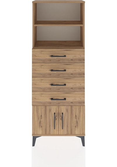 Arges Dolap 2 Raflı 4 Çekmeceli 2 Kapaklı 60x30x163 Çam-çam Atlas Çam