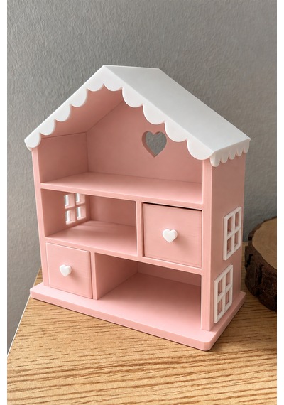 Bebek Evi, Çekmeceli Dekoratif Organizer Large Çocuk Odası Dekorasyonu Pudra Pembe