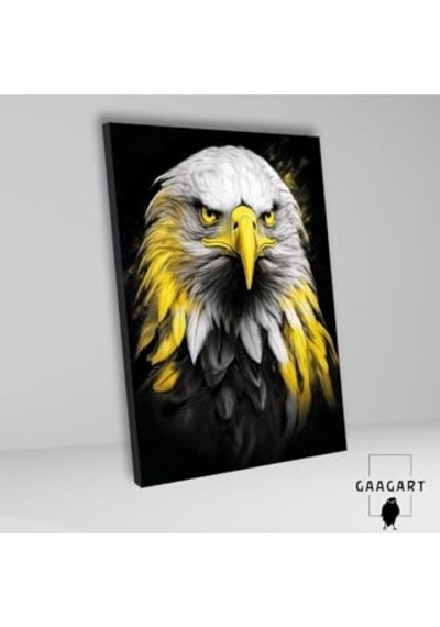 Dikey Kanvas Duvar Tablosu Sarı Detaylı Siyah Beyaz Kartal 50 X 70 -