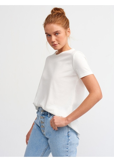3471 Bisiklet Yaka Basic T-shirt-ekru Ekru