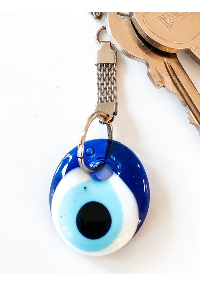Moncuk Design Nazar Boncuklu Mavi Cam Anahtarlık