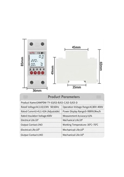 Earu Eampdw-ty-63 230v Tuya Wifi Akıllı Toprak Kaçağı Devre Koruyucu
