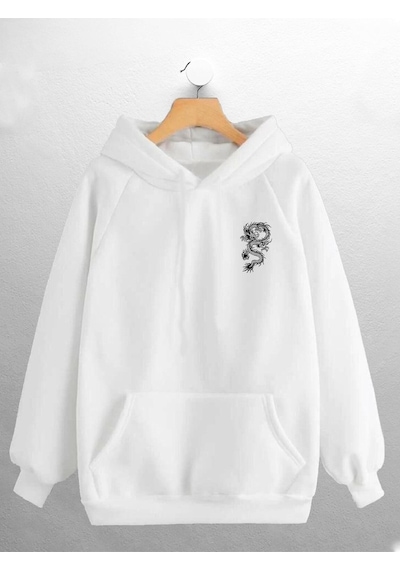 Macklin Unisex Kadın Erkek Ejderha Baskılı Sweatshirt Beyaz Mck0805 Beyaz