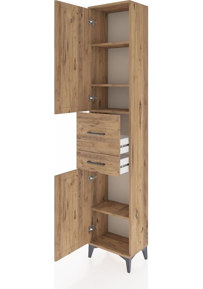 Arges Dolap 4 Raflı 2 Çekmeceli 2 Kapaklı 44x30x221 Çam-çam Çam