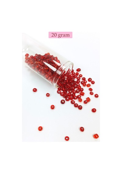 Dökme Cam Kum Boncuk Büyük Boy 6/0 4 Mm - 20 Gram - Şeffaf Kırmızı - Bnc079