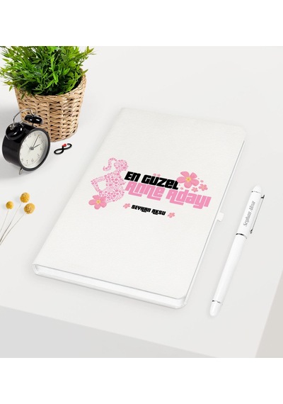 Kişiye Özel En Güzel Anne Adayı Beyaz Defter Kalem Seti - 3 Beyaz