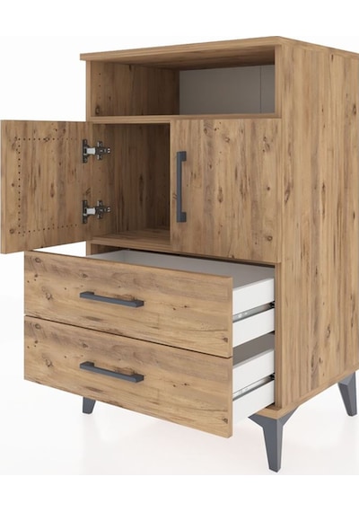 Hyperion Komodin 2 Raflı 2 Çekmeceli 2 Kapaklı 60x44x96 Çam-çam Çam