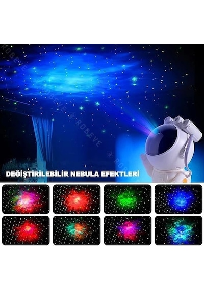 Astronot Gece Lambası Galaxy Projektör Led Galaksi Işık Projektörü Çok Renkli Nebula Galaksi Yıldızl Çok Renkli
