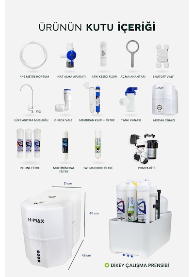 12 Litre Pompalı 15 Aşama Su Arıtma Cihazı Hmaxb4512p