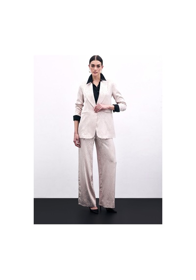 Sateen Zebra Desenli Pantolon - Pudra-135977 Pudra