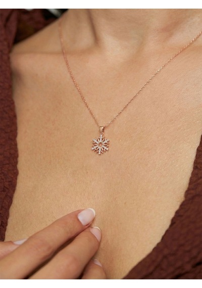 925 Ayar Zirkon Taşlı Rose Kar Tanesi Gümüş Kolye Gümüş - Rodyum